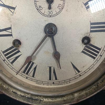 LOT 42: Vintage Seth Thomas Maritime Metal Ships Clock Mounted on Wood Base