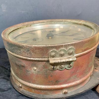 LOT 42: Vintage Seth Thomas Maritime Metal Ships Clock Mounted on Wood Base