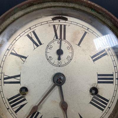 LOT 42: Vintage Seth Thomas Maritime Metal Ships Clock Mounted on Wood Base