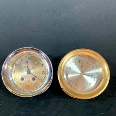 LOT 47: Set of Two (2) Vintage Ship’s Bell Clocks By Airguide and Unbranded