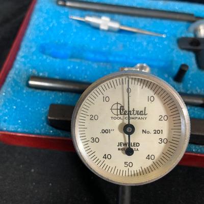 LOT 50: Vintage Central Tool Co Dial Indicator Set with Case, Assorted Weights and More