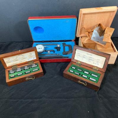 LOT 50: Vintage Central Tool Co Dial Indicator Set with Case, Assorted Weights and More