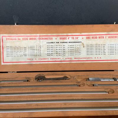 LOT51: Starrette 823C Inside Micrometer Tool. Probe Inspection Kit and Sine Bar