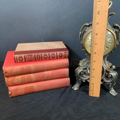 LOT 53: Vintage French Louis VXI Mantle Clock and Victor Hugo’s Les Miserables Three Volumes and Famous French Short Stories