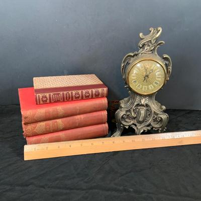 LOT 53: Vintage French Louis VXI Mantle Clock and Victor Hugo’s Les Miserables Three Volumes and Famous French Short Stories