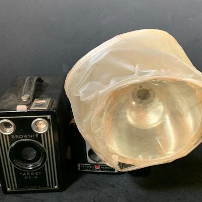 LOT 54: Vintage Camera Collection Including Brownie Hawkeye with Flash, Brownie Box Camera and Kodak Petite Folding Cameria