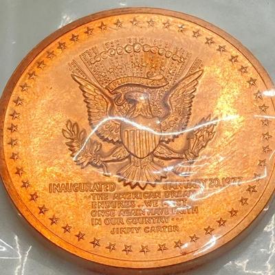 LOT 55: Four Bronze Inaugurated Presidential Medals / Tokens in Original Sealed Package - John F. Kennedy, James Garfield, Theodore...