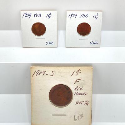 LOT 56: Three 1909 Pennies - (2) 1909 VDB and (1) 1909-S