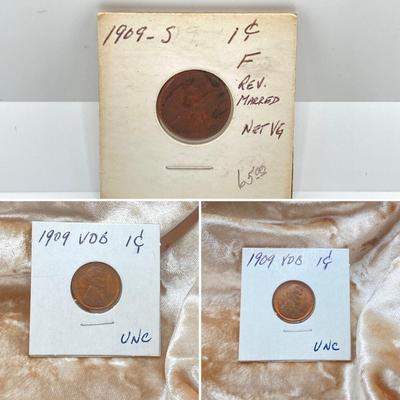LOT 56: Three 1909 Pennies - (2) 1909 VDB and (1) 1909-S