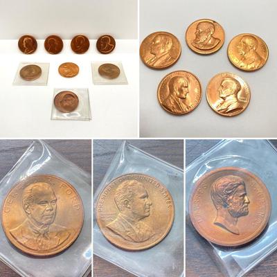 LOT 57: Eight Bronze Medals / Tokens - Richard Nixon, Gerald Ford, Ulysses S. Grant and More