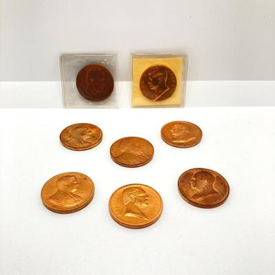 LOT 58: Eight Bronze Inaugurated Presidential Medals / Tokens in Large and Small Sizes (John F. Kennedy, Abraham Lincoln, Dwight D....