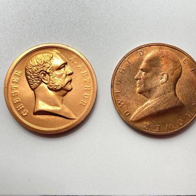 LOT 58: Eight Bronze Inaugurated Presidential Medals / Tokens in Large and Small Sizes (John F. Kennedy, Abraham Lincoln, Dwight D....