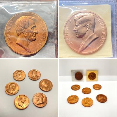 LOT 58: Eight Bronze Inaugurated Presidential Medals / Tokens in Large and Small Sizes (John F. Kennedy, Abraham Lincoln, Dwight D....