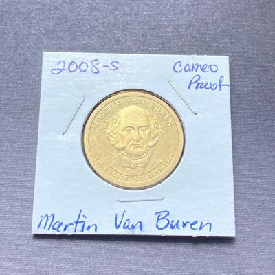 LOT 60: American Revolution Bicentennial Commemorative Medal, Four 2008-S Proof Presidential $1 Dollar Coins and 1979 Quarter Paper Weight