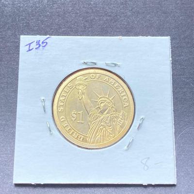 LOT 60: American Revolution Bicentennial Commemorative Medal, Four 2008-S Proof Presidential $1 Dollar Coins and 1979 Quarter Paper Weight