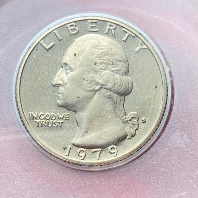 LOT 60: American Revolution Bicentennial Commemorative Medal, Four 2008-S Proof Presidential $1 Dollar Coins and 1979 Quarter Paper Weight