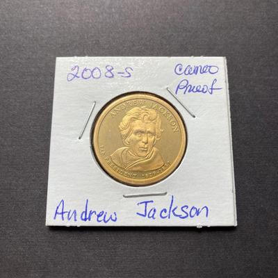 LOT 60: American Revolution Bicentennial Commemorative Medal, Four 2008-S Proof Presidential $1 Dollar Coins and 1979 Quarter Paper Weight