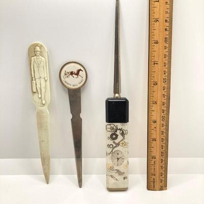 LOT 65: Vintage Parker / Resterbrook Fountain Pens, Letter Openers and Amico Genuine Pigskin Pocket Secretary and More