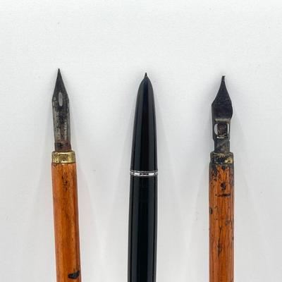LOT 65: Vintage Parker / Resterbrook Fountain Pens, Letter Openers and Amico Genuine Pigskin Pocket Secretary and More