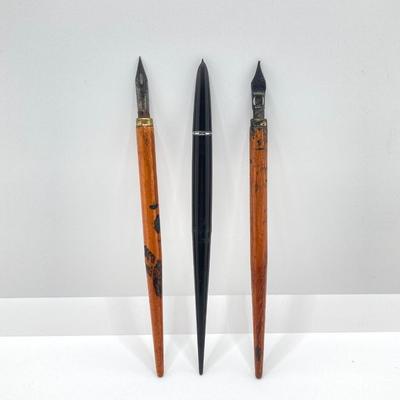LOT 65: Vintage Parker / Resterbrook Fountain Pens, Letter Openers and Amico Genuine Pigskin Pocket Secretary and More