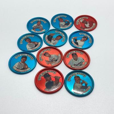 LOT 71: Vintage Metal 1964 Baseball All Stars Bottle Caps - Mickey Mantle, Hank Aaron and More