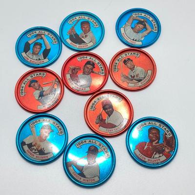 LOT 71: Vintage Metal 1964 Baseball All Stars Bottle Caps - Mickey Mantle, Hank Aaron and More