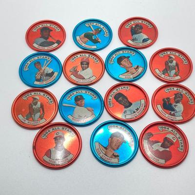 LOT 71: Vintage Metal 1964 Baseball All Stars Bottle Caps - Mickey Mantle, Hank Aaron and More