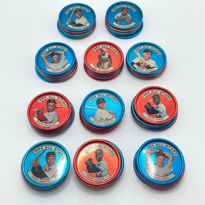LOT 71: Vintage Metal 1964 Baseball All Stars Bottle Caps - Mickey Mantle, Hank Aaron and More