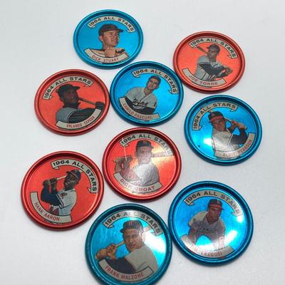 LOT 71: Vintage Metal 1964 Baseball All Stars Bottle Caps - Mickey Mantle, Hank Aaron and More