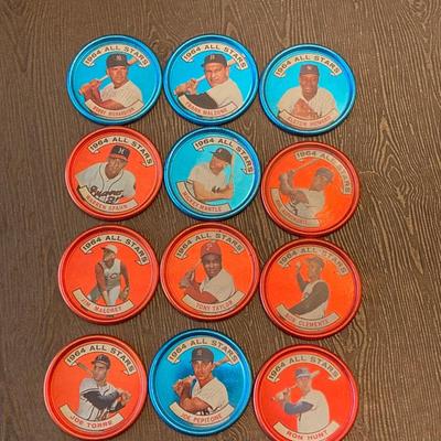LOT 72: Collection of Vintage 1964 Baseball All Star Bottle Caps - Mickey Mantle, Jim Fregosi, Sandy Koufax and More