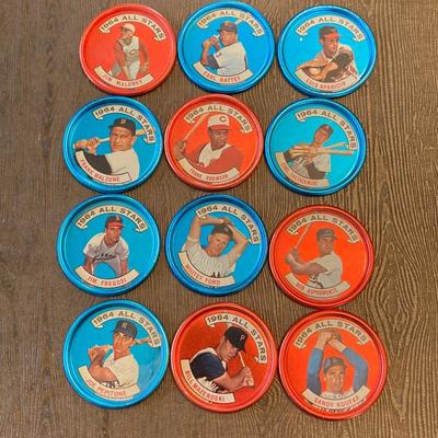LOT 72: Collection of Vintage 1964 Baseball All Star Bottle Caps - Mickey Mantle, Jim Fregosi, Sandy Koufax and More