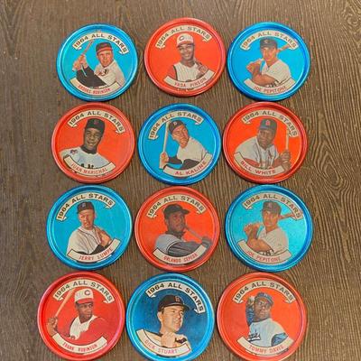LOT 72: Collection of Vintage 1964 Baseball All Star Bottle Caps - Mickey Mantle, Jim Fregosi, Sandy Koufax and More