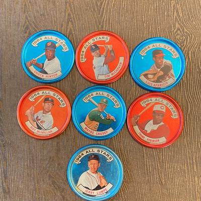 LOT 72: Collection of Vintage 1964 Baseball All Star Bottle Caps - Mickey Mantle, Jim Fregosi, Sandy Koufax and More