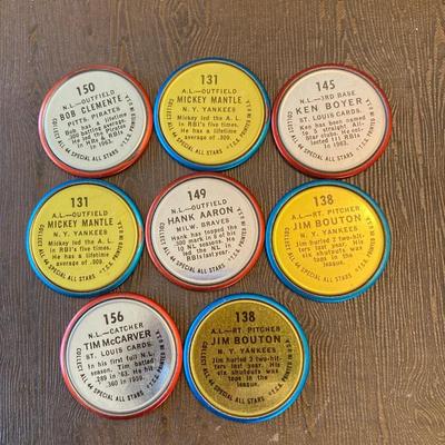 LOT 73: Vintage Baseball Collection - 1964 Metal Baseball Bottle Tops (Willie Mays, Hank Aaron, Mickey Mantle), Books, Stationary,...