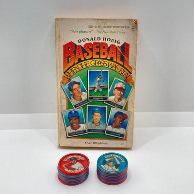 LOT 73: Vintage Baseball Collection - 1964 Metal Baseball Bottle Tops (Willie Mays, Hank Aaron, Mickey Mantle), Books, Stationary,...
