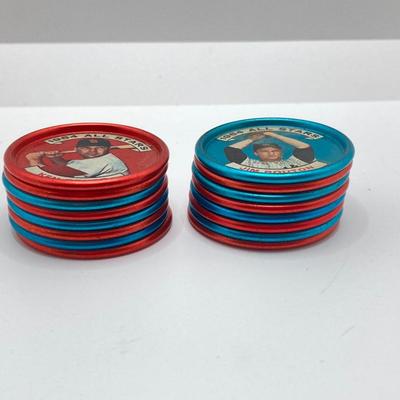 LOT 73: Vintage Baseball Collection - 1964 Metal Baseball Bottle Tops (Willie Mays, Hank Aaron, Mickey Mantle), Books, Stationary,...