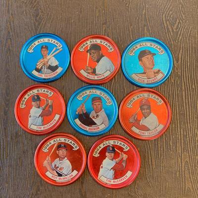 LOT 73: Vintage Baseball Collection - 1964 Metal Baseball Bottle Tops (Willie Mays, Hank Aaron, Mickey Mantle), Books, Stationary,...