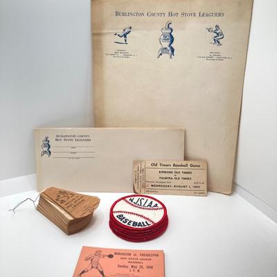 LOT 73: Vintage Baseball Collection - 1964 Metal Baseball Bottle Tops (Willie Mays, Hank Aaron, Mickey Mantle), Books, Stationary,...