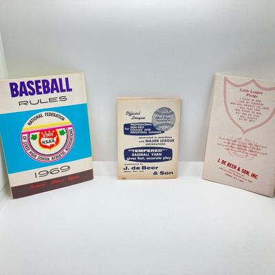 LOT 73: Vintage Baseball Collection - 1964 Metal Baseball Bottle Tops (Willie Mays, Hank Aaron, Mickey Mantle), Books, Stationary,...