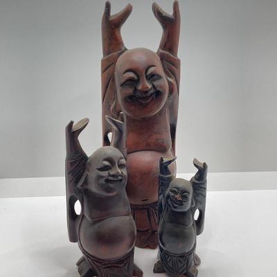 LOT 77: Three Carved Wooden Buddah Figurines and Asian Carving Knife