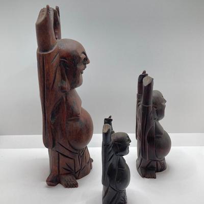 LOT 77: Three Carved Wooden Buddah Figurines and Asian Carving Knife