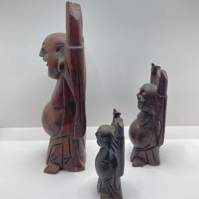 LOT 77: Three Carved Wooden Buddah Figurines and Asian Carving Knife