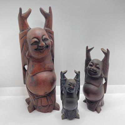LOT 77: Three Carved Wooden Buddah Figurines and Asian Carving Knife