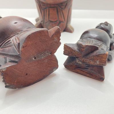 LOT 77: Three Carved Wooden Buddah Figurines and Asian Carving Knife