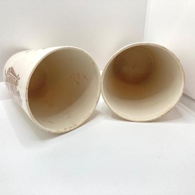 LOT 78: Pair of Antique 1911 Coronation Cups Featuring King George V and Queen Mary by Royal Doulton and Brass Prince Albert Brass Holder
