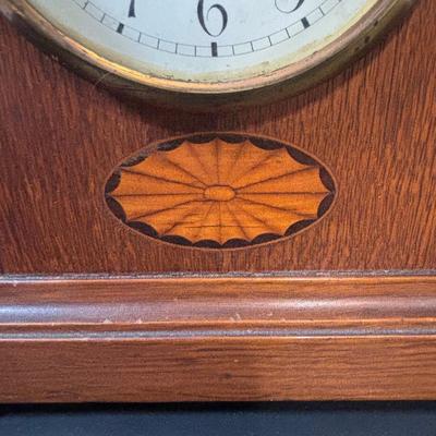 LOT 85: Antique Mantle Clock w/Inlaid Feature