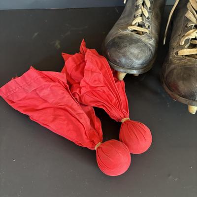 LOT 91: Game Day Ready: Vintage Geo. A. Reach Co. Football Helmet, Wilson Cleats, Referee Hat, Whistle and Flags