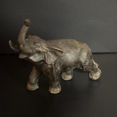 LOT 93: Wooden Carved Elephant Books Ends & Metal Elephant Figure
