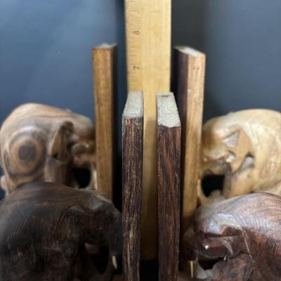 LOT 93: Wooden Carved Elephant Books Ends & Metal Elephant Figure