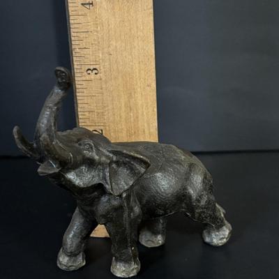 LOT 93: Wooden Carved Elephant Books Ends & Metal Elephant Figure